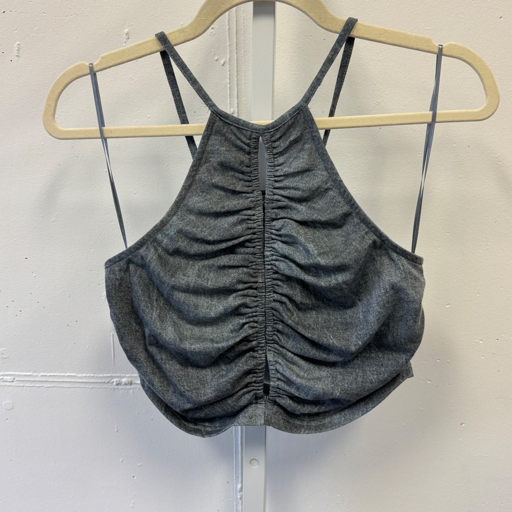 NWT Idem Ditto Washed Ruched Halter Crop Top S12786T-KB Small Gray‎ Streetwear